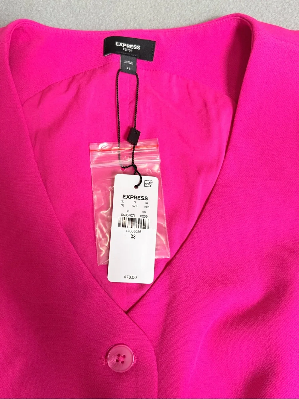 Express Vibrant Fuchsia Button Front Vest - Picture 6 of 8